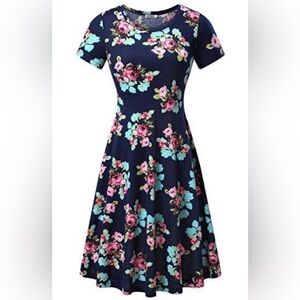 HUHOT Women’s Multicolor Floral Short Sleeve Dress | Size Medium
